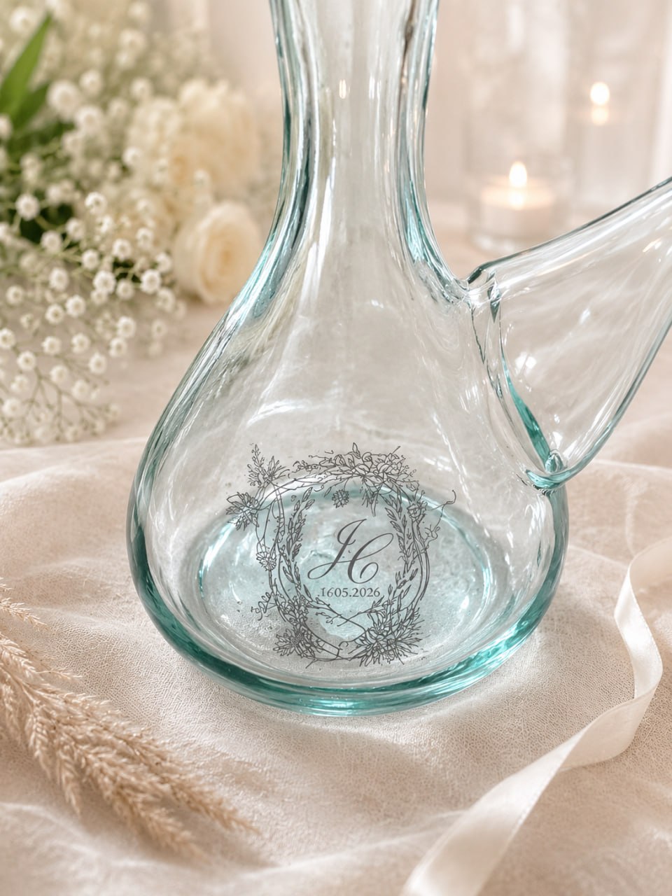 Novia con porron personalizado en su boda
